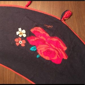 Catimini scarf shawl rose knit French fringe navy